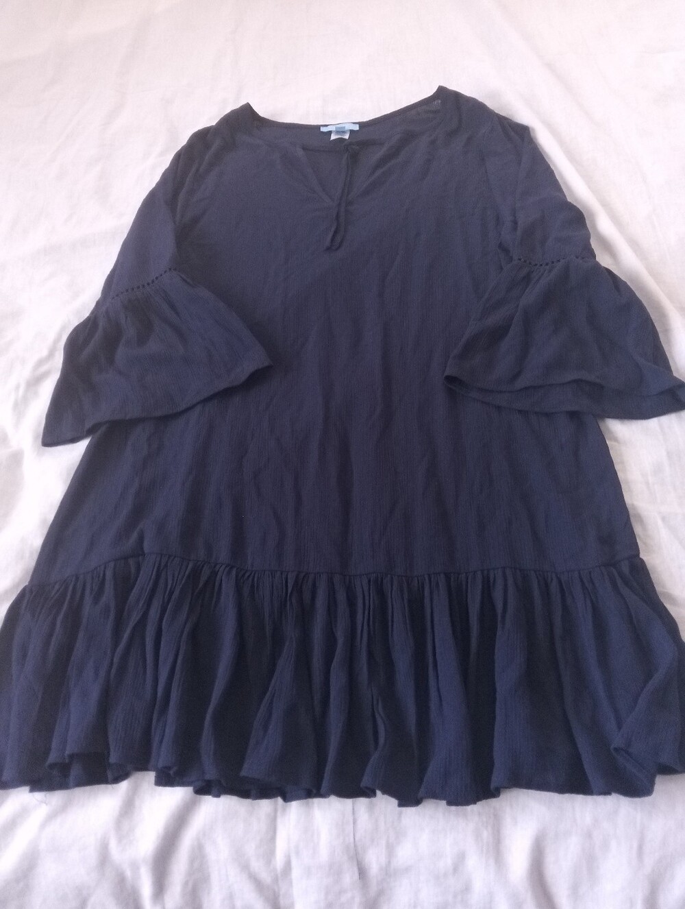 Draper James Navy Tie-Neck Peplum Dress
